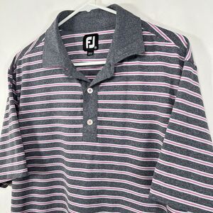Footjoy Golf Polo Shirt Mens Size Medium Gray Pink Striped Performance Stretch